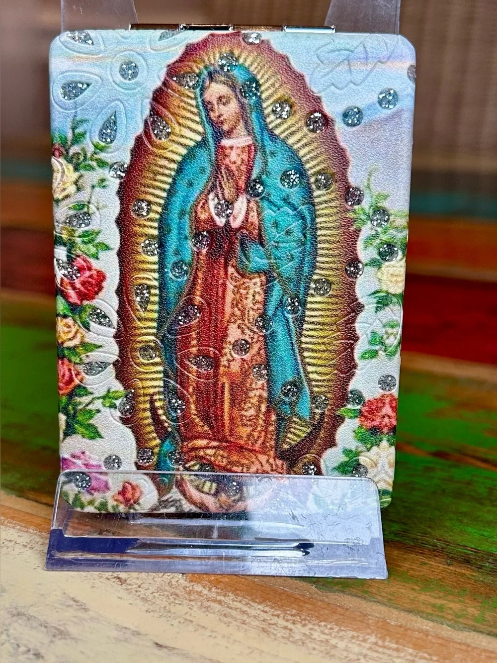 Our Lady of Guadalupe Crystal Rhinestone Double Compact Makeup Mirror